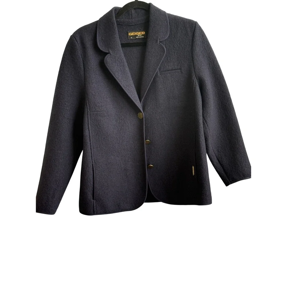 Geiger Tyrol Navy Boiled Wool Jacket Austria 44 US 14 Trachten Dark Academia